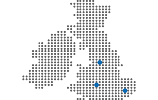 Dotted Map UK-T showing strategic locations across the UK